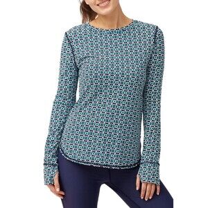 Tommy Bahama Island Active‎ Shirt Womens XL Blue Geometric Thumbhole Long Sleeve